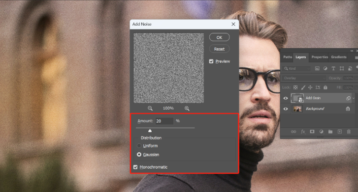 Showing how to make a grainy texture in Photoshop