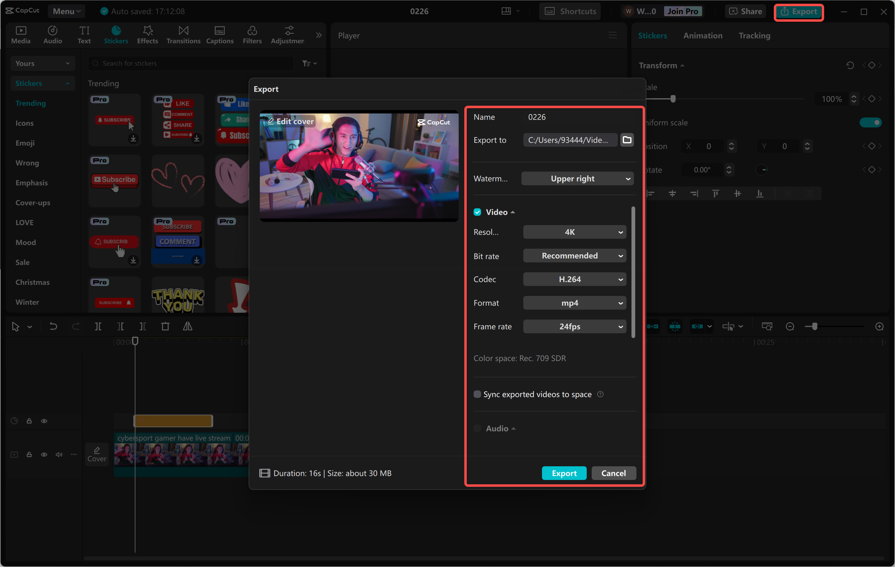 Exporting a video from the CapCut desktop video editor