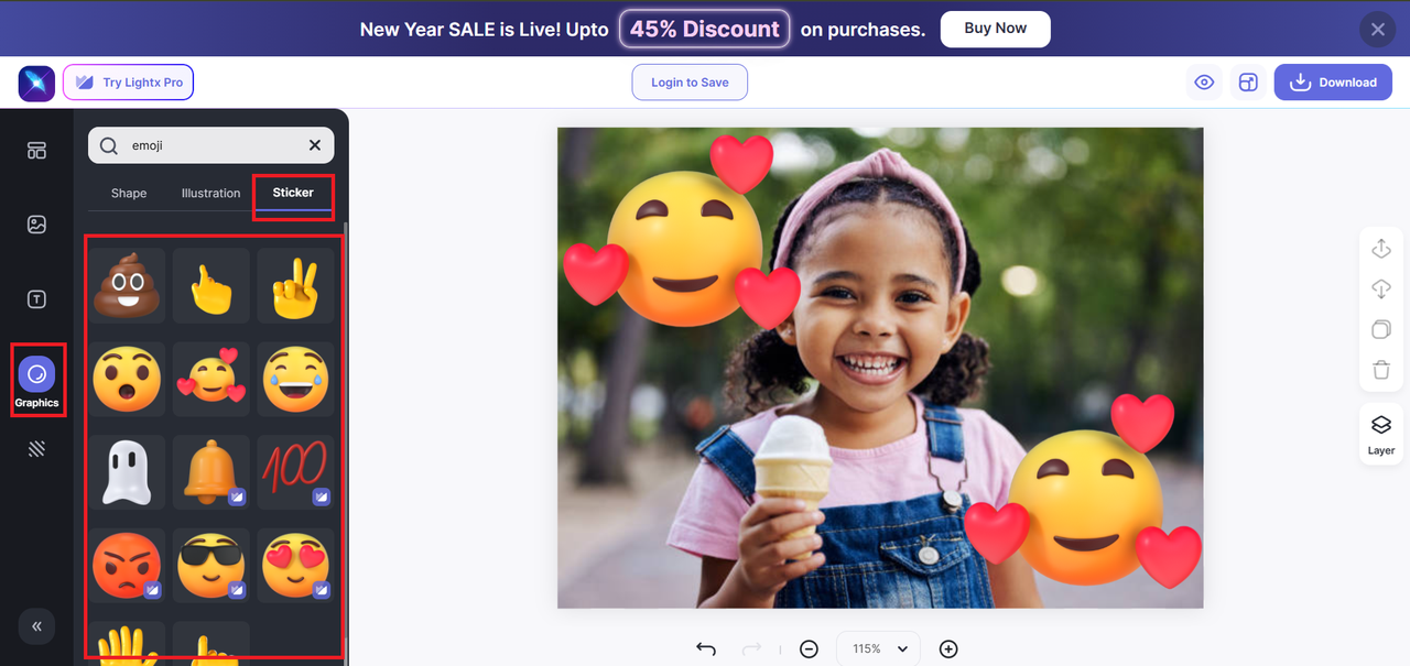 ステッカーから絵文字を選択して追加する