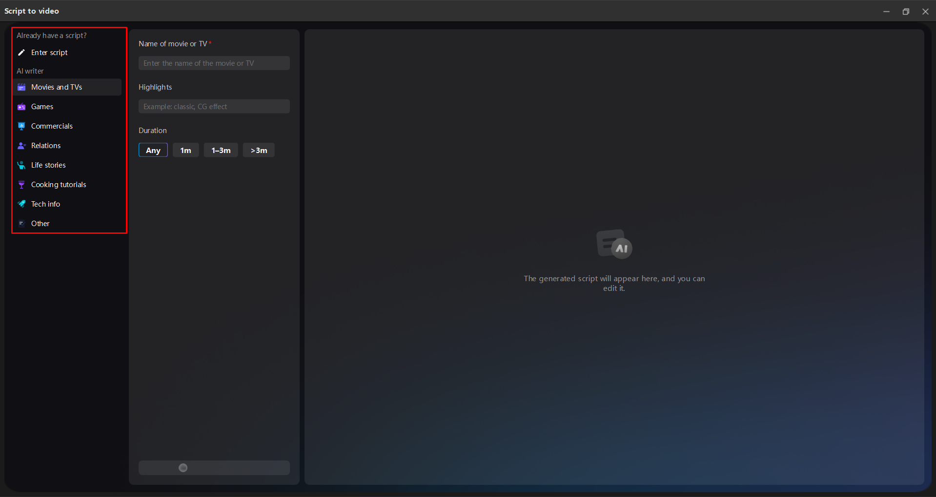 Menggunakan penulis AI yang efisien dalam CapCut editor video desktop