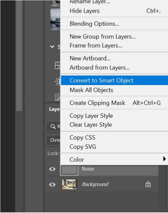 Converting the new layer to a Smart Object