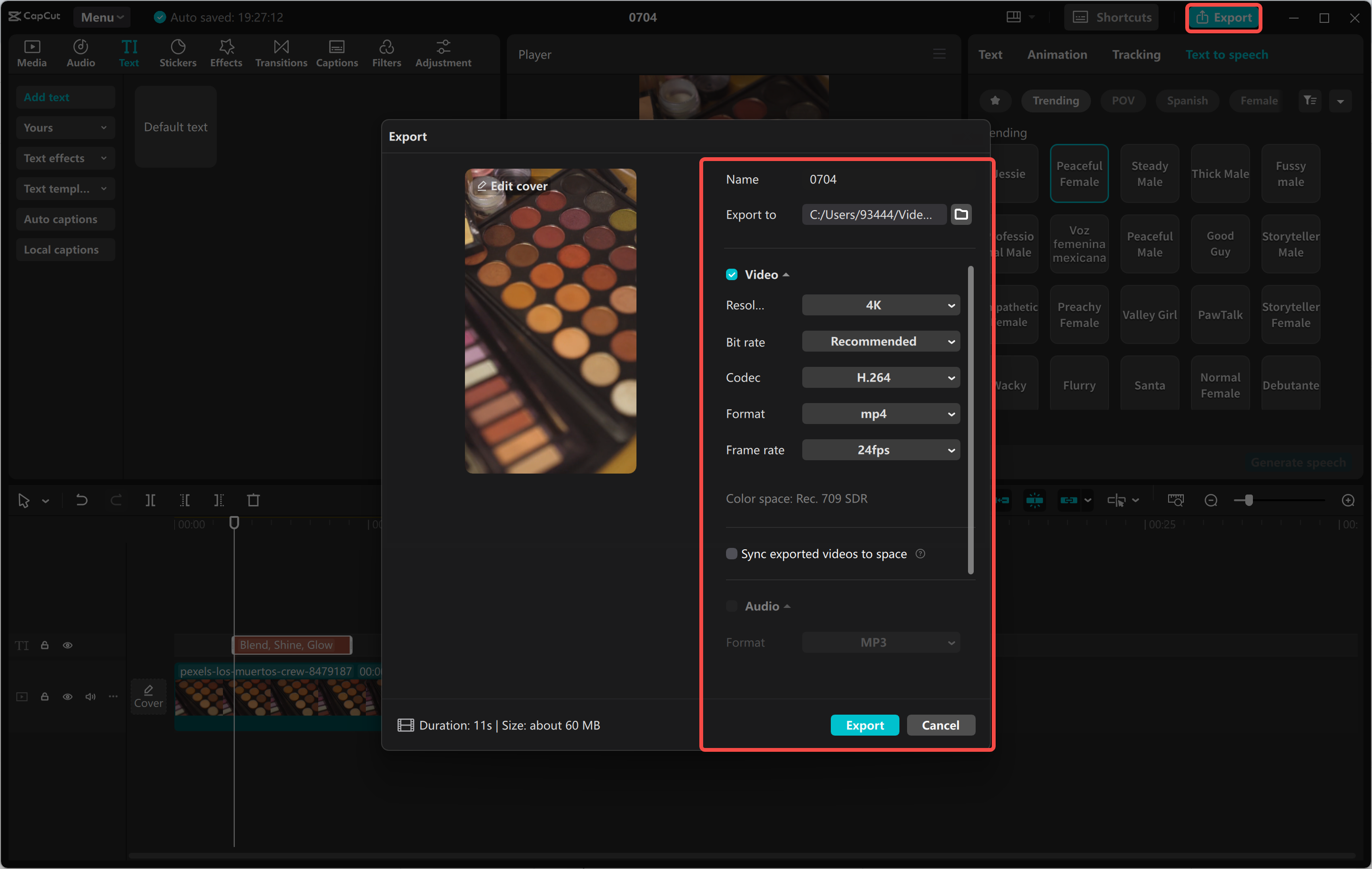 Video exporteren na bewerking in de CapCut desktop video-editor.