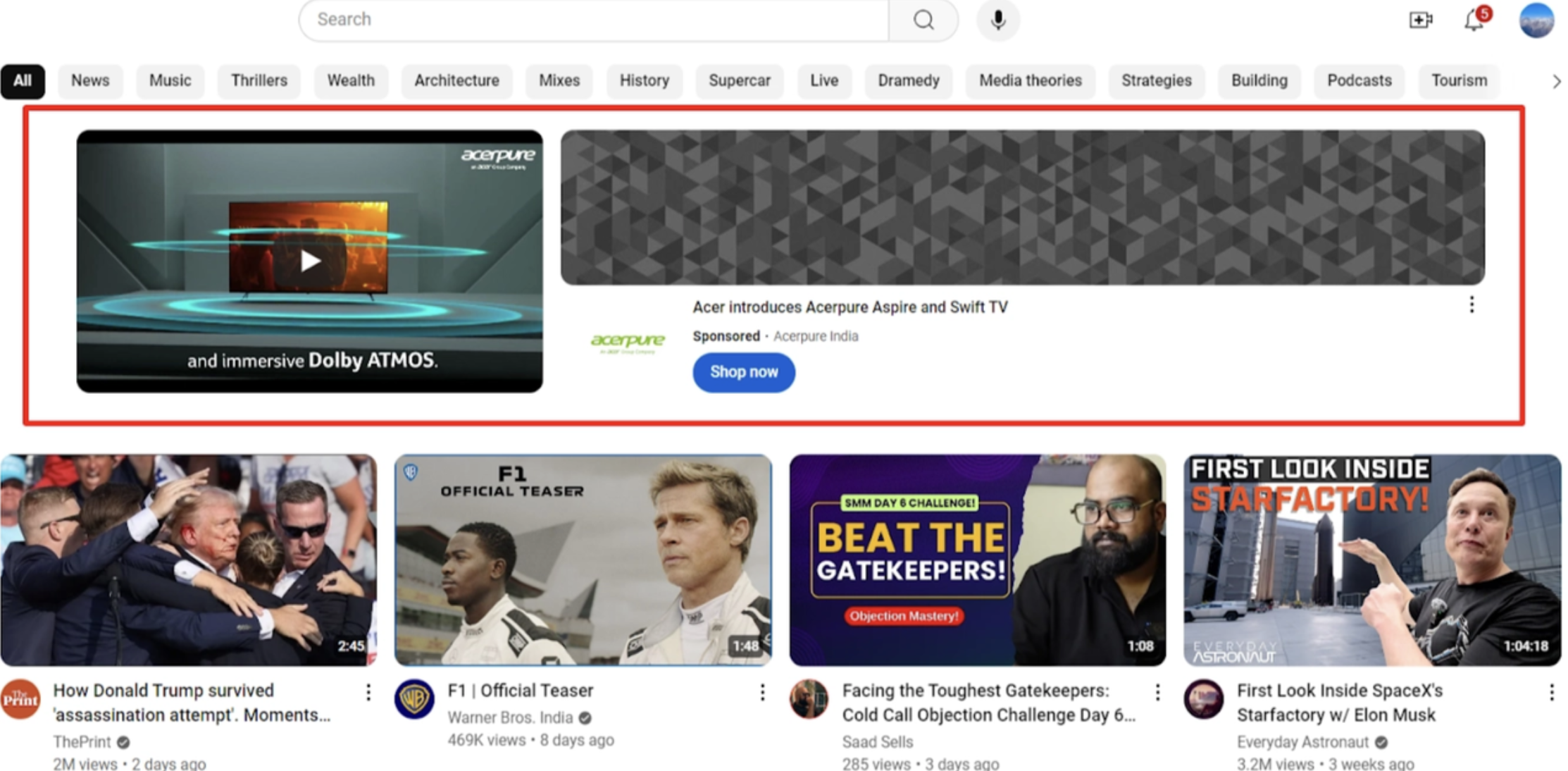Tipi di annunci di YouTube-annunci masthead