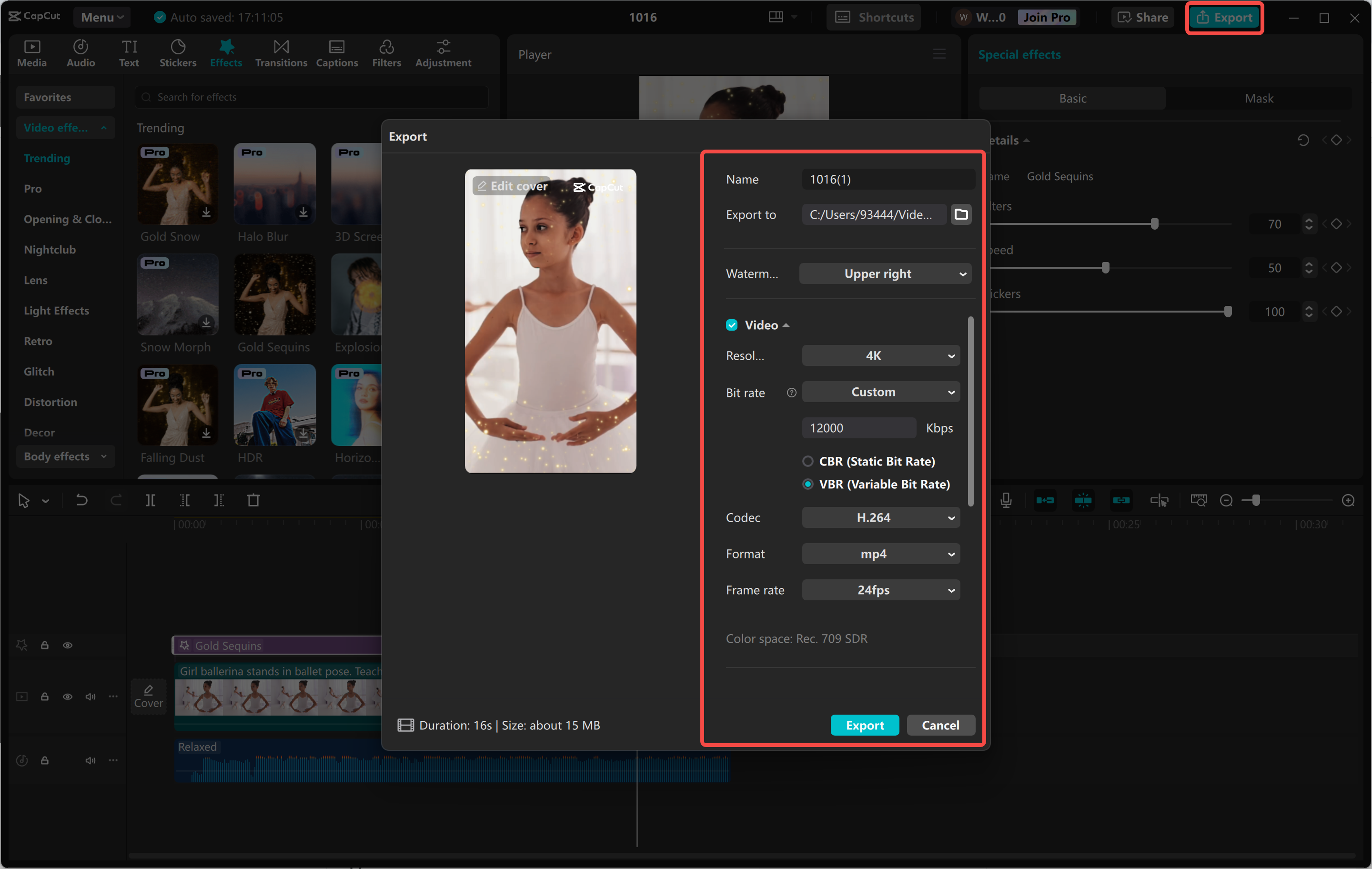 Exporting a video from the CapCut desktop video editor