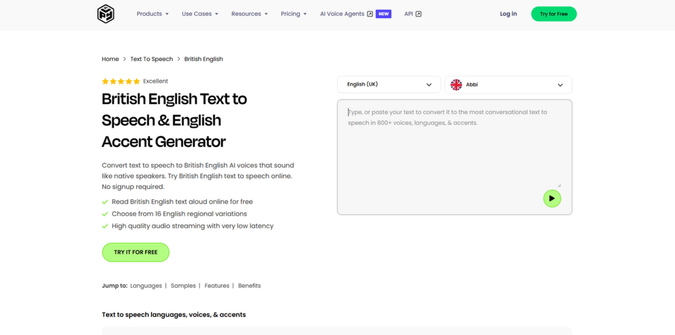 Interface of PlayHT - an easy-to-use British AI voice generator