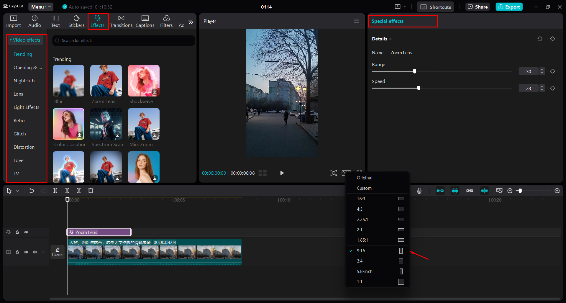 Úprava a vylepšení krátkého videa v editoru videa CapCut