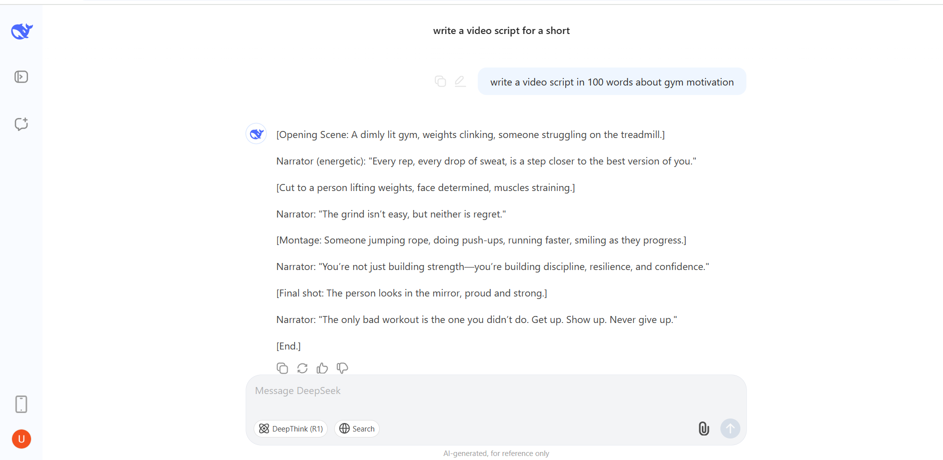 Using DeepSeek to generate flawless script for videos
