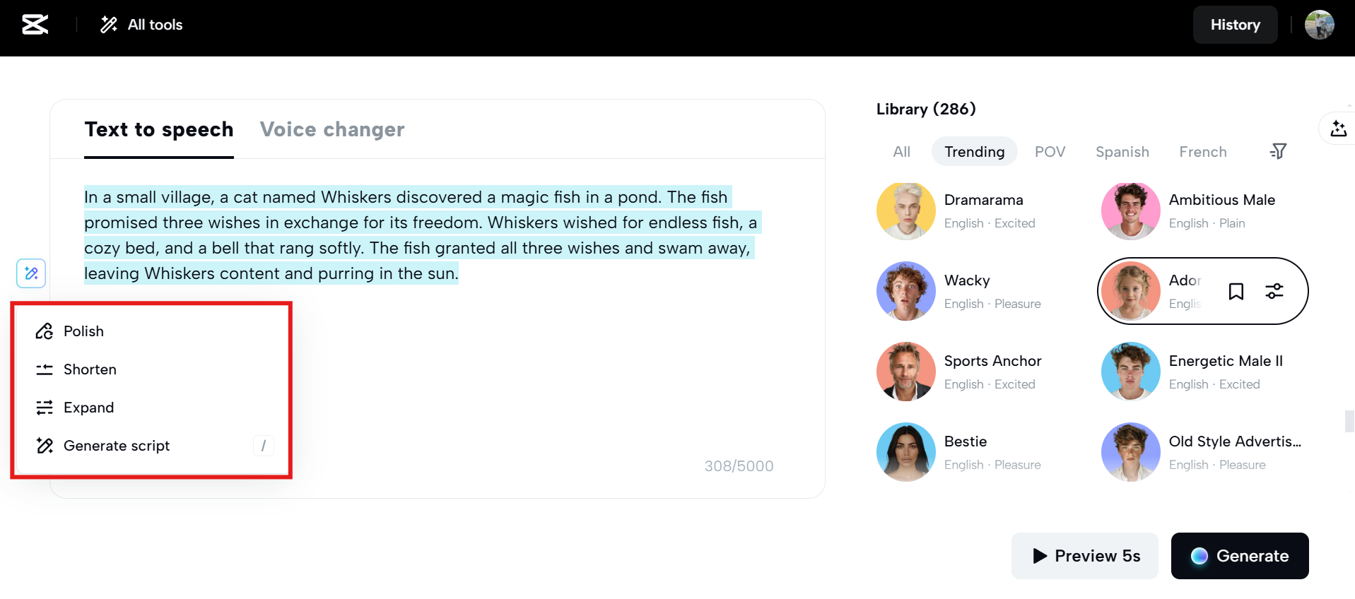 Polish, shorten or expand content