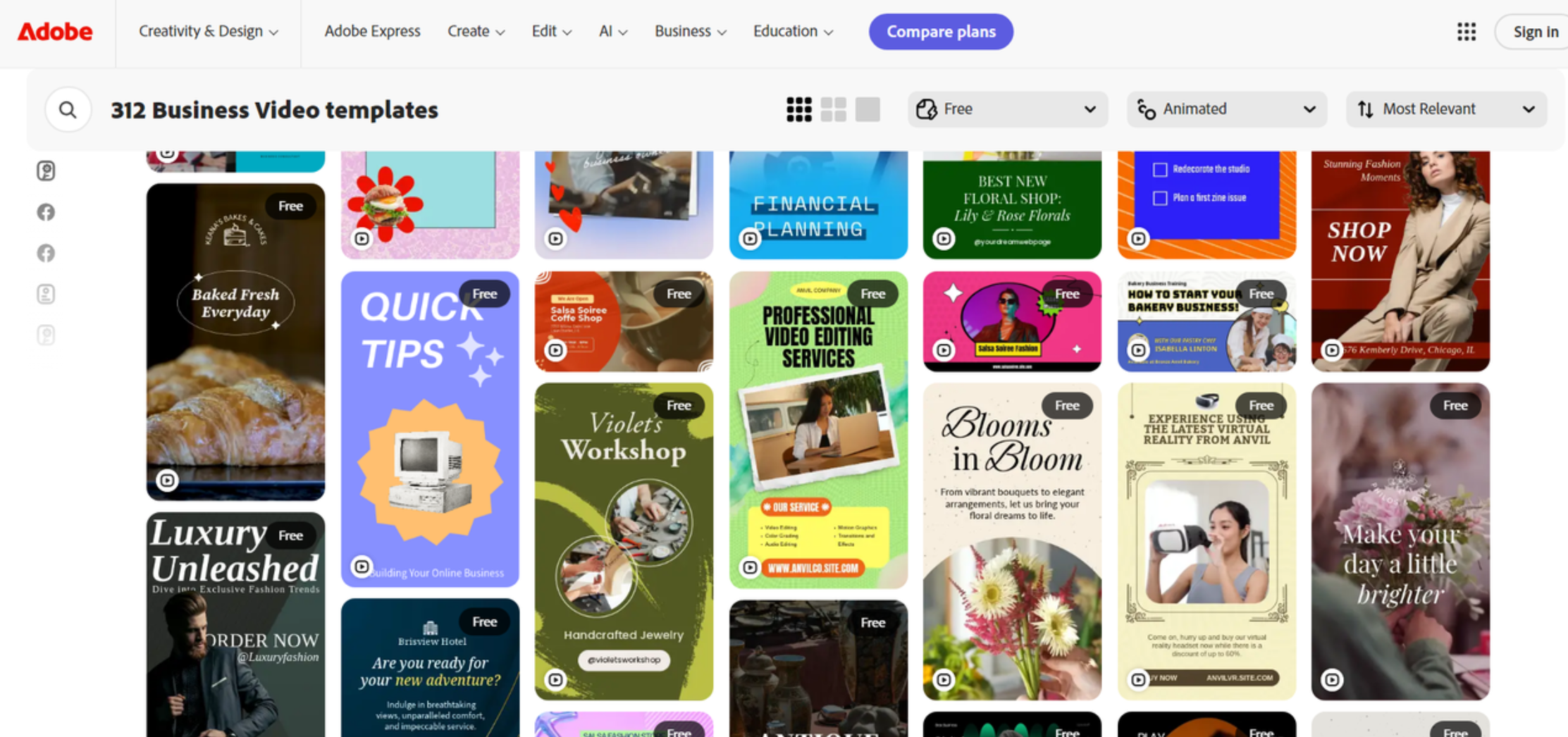 Interface of Adobe Express - reliable software for corporate video templates