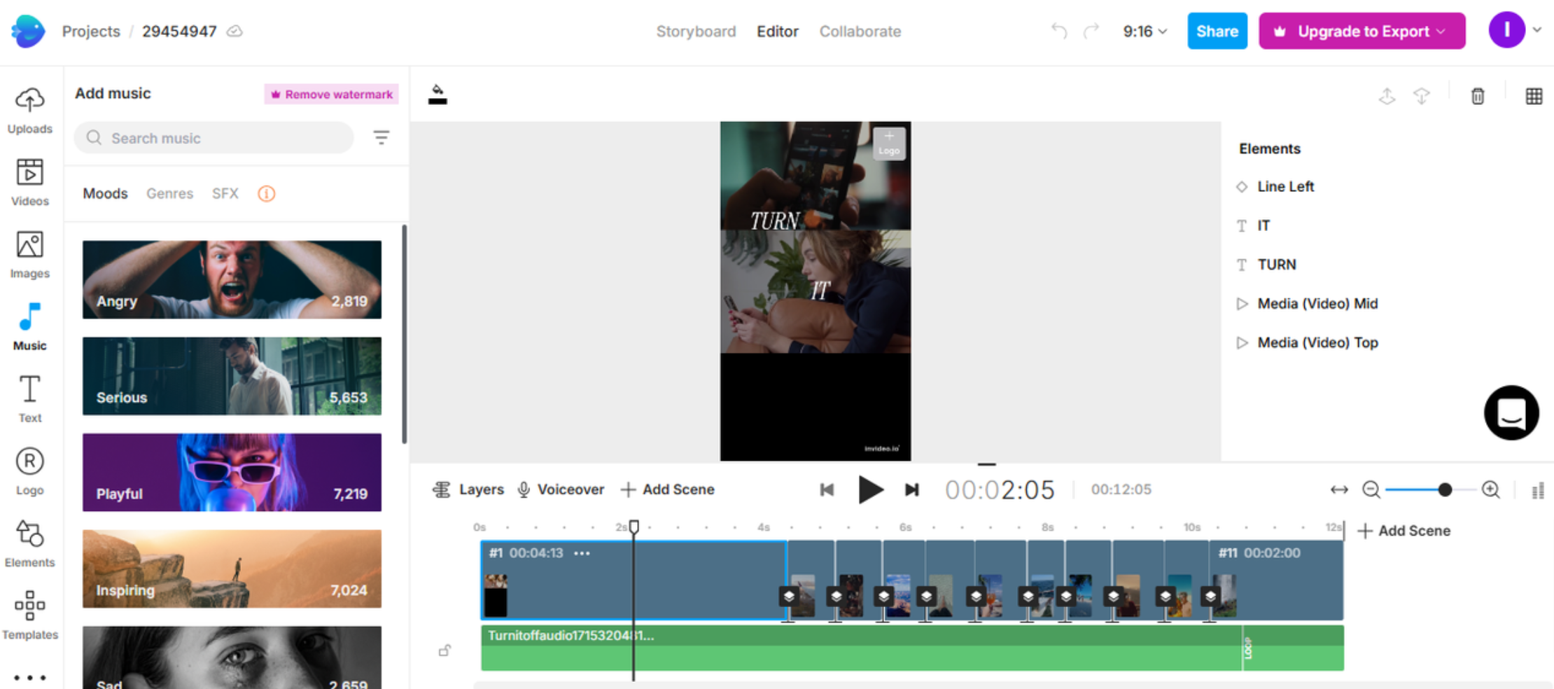 Antarmuka InVideo.IO - pembuat gulungan Instagram populer gratis