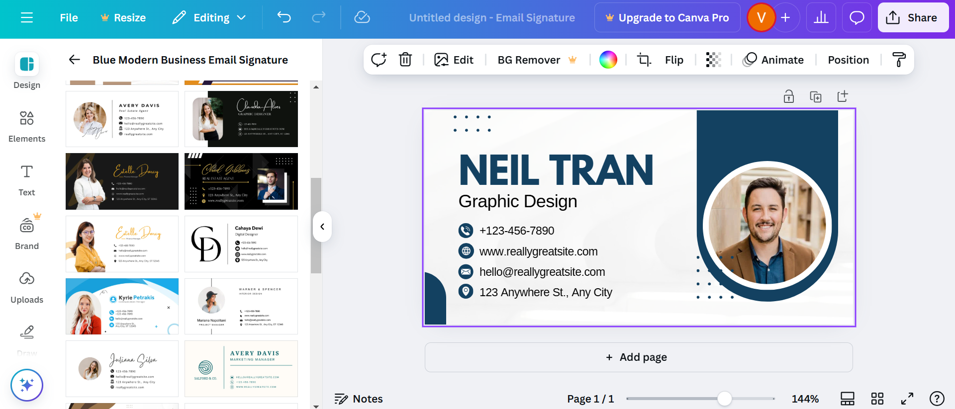 Giao diện chữ ký email của Canva