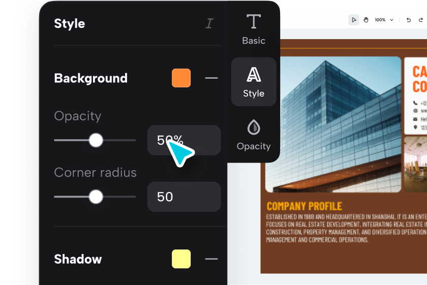 Adjust the size, color, background, and more