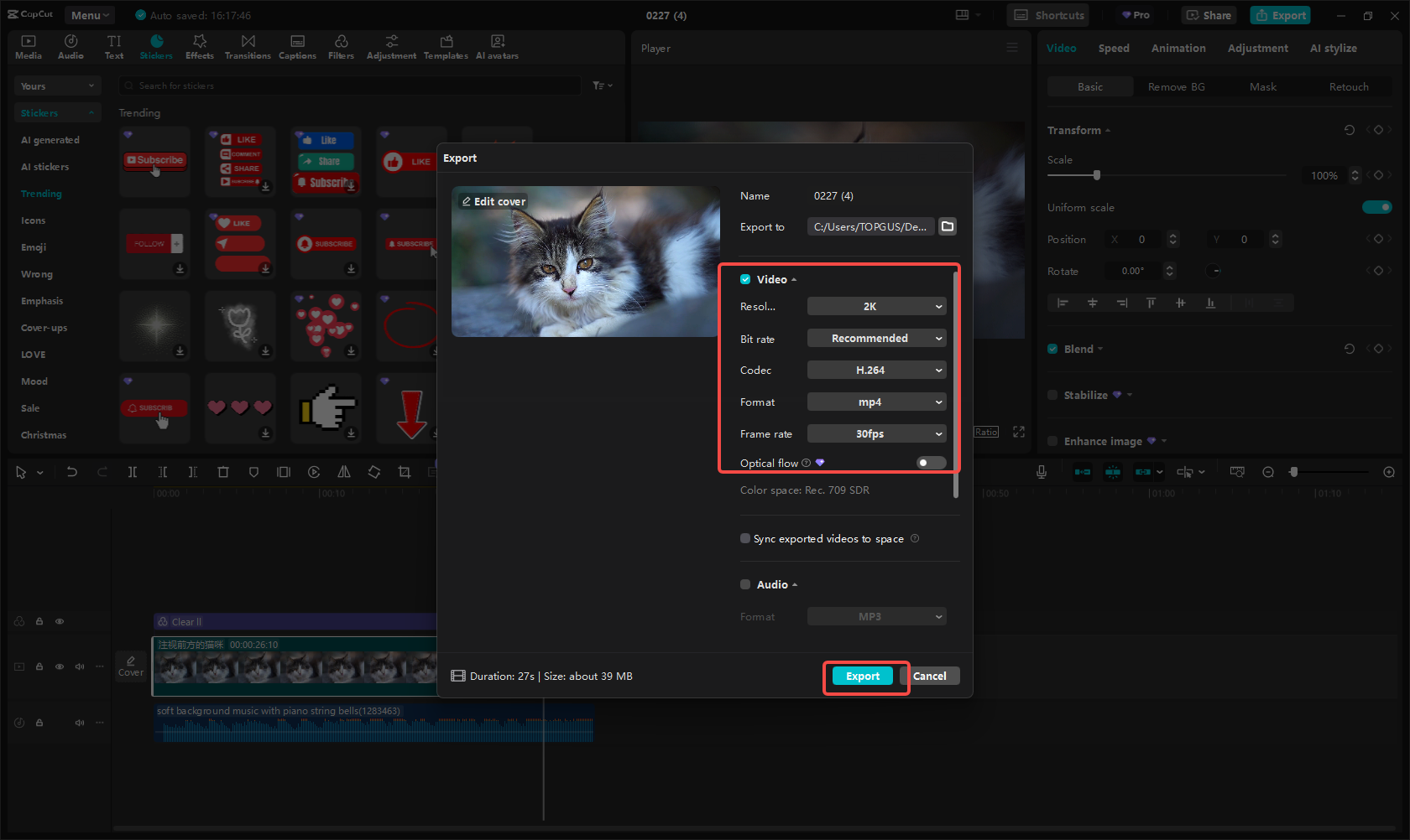 Export and share your video