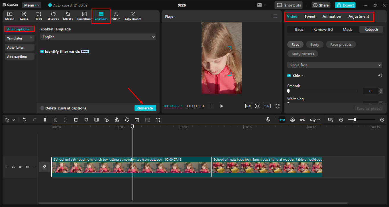 Editing the TikTok video in the CapCut desktop video editor