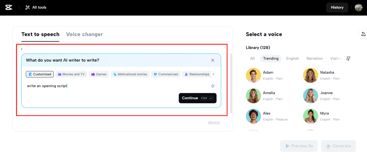 Upload your text or generate with AI