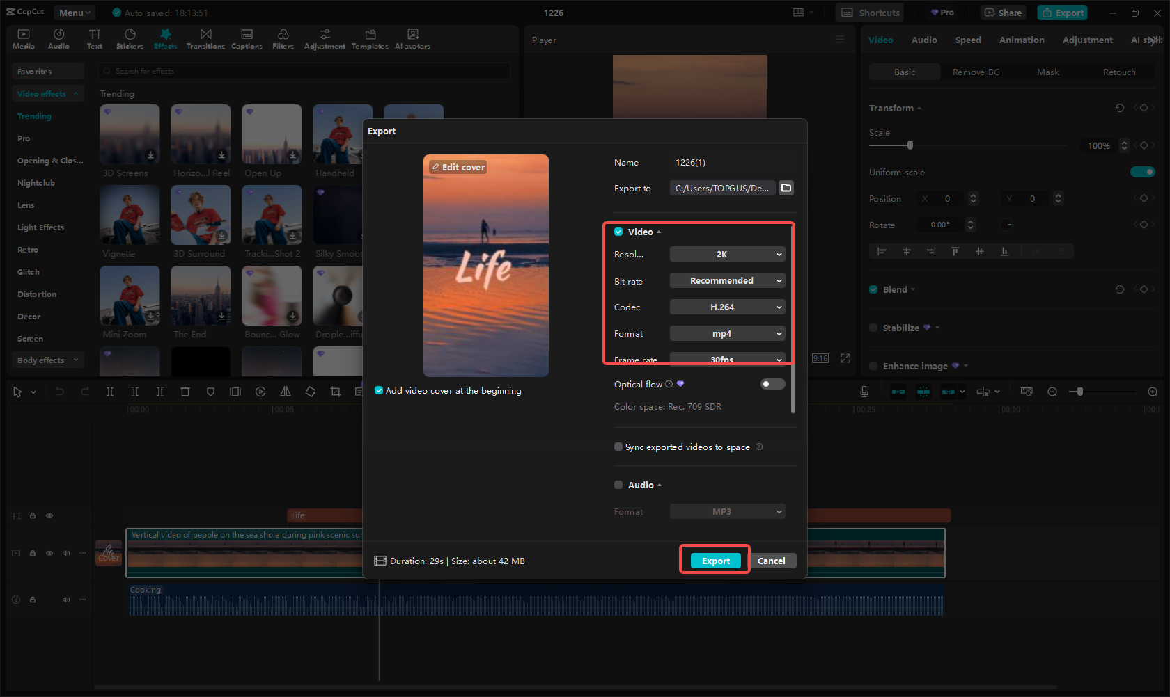 Exporting and sharing the video on TikTok