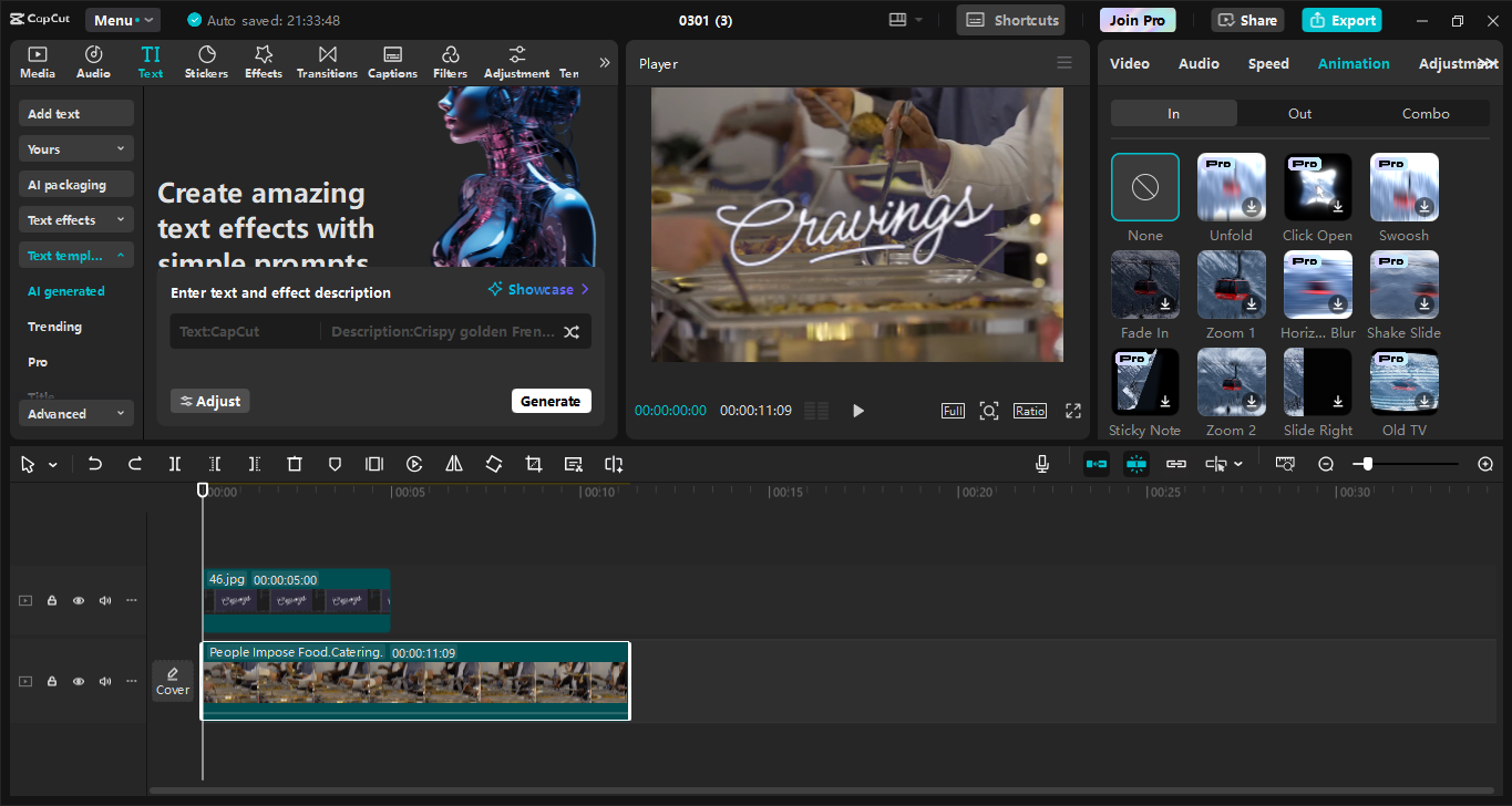 Interface of CapCut desktop video editor - reliable software to create handwriting text effect