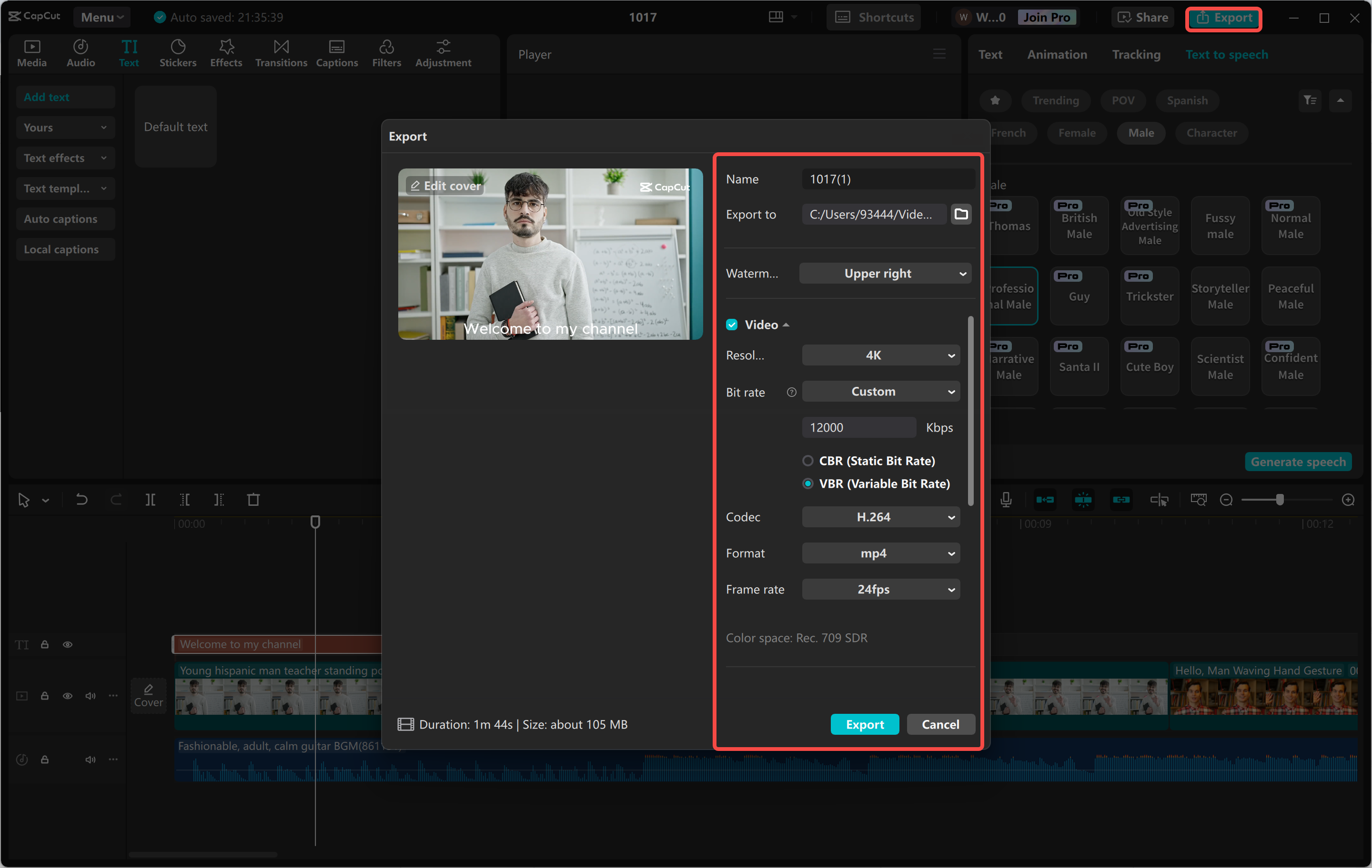 Exporting a video from the CapCut desktop video editor