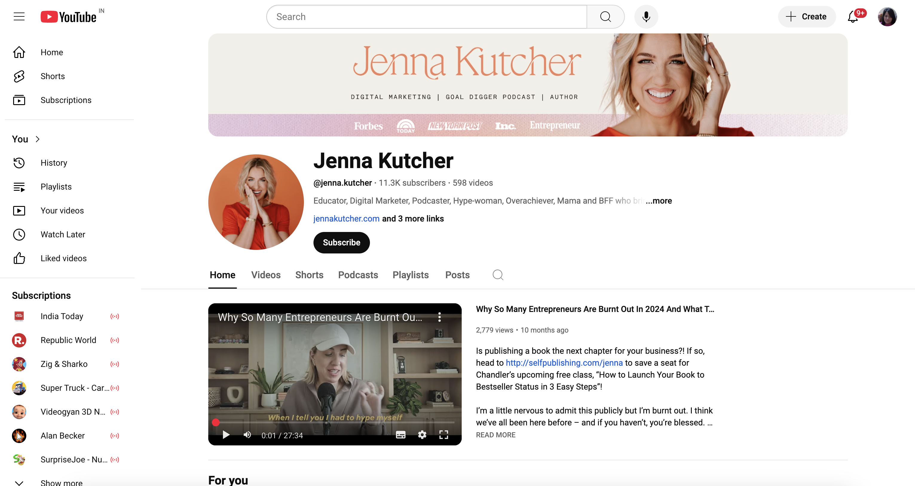 Jenna Kutcher digital marketing YouTube channel