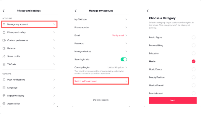 Showing how to access a Pro account to see total TikTok views