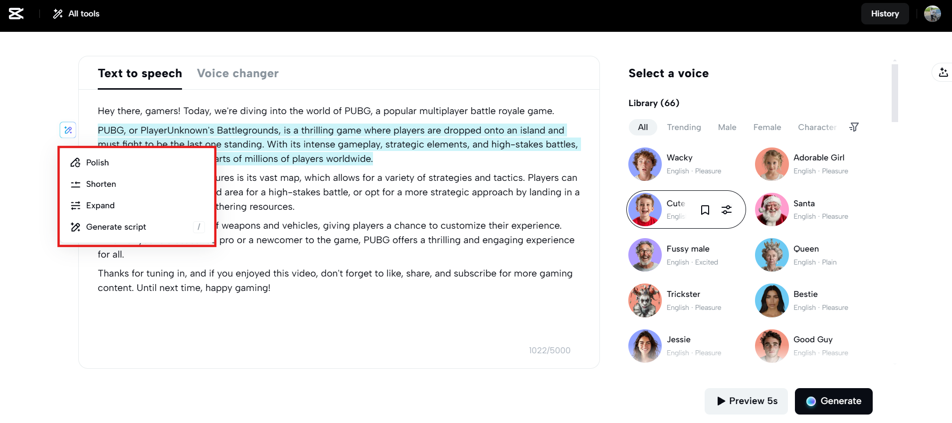 Polish, shorten or expand text