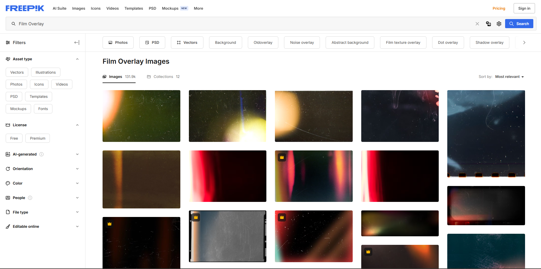 Freepik的介面-獲得膠片照片紋理疊加的完美場所