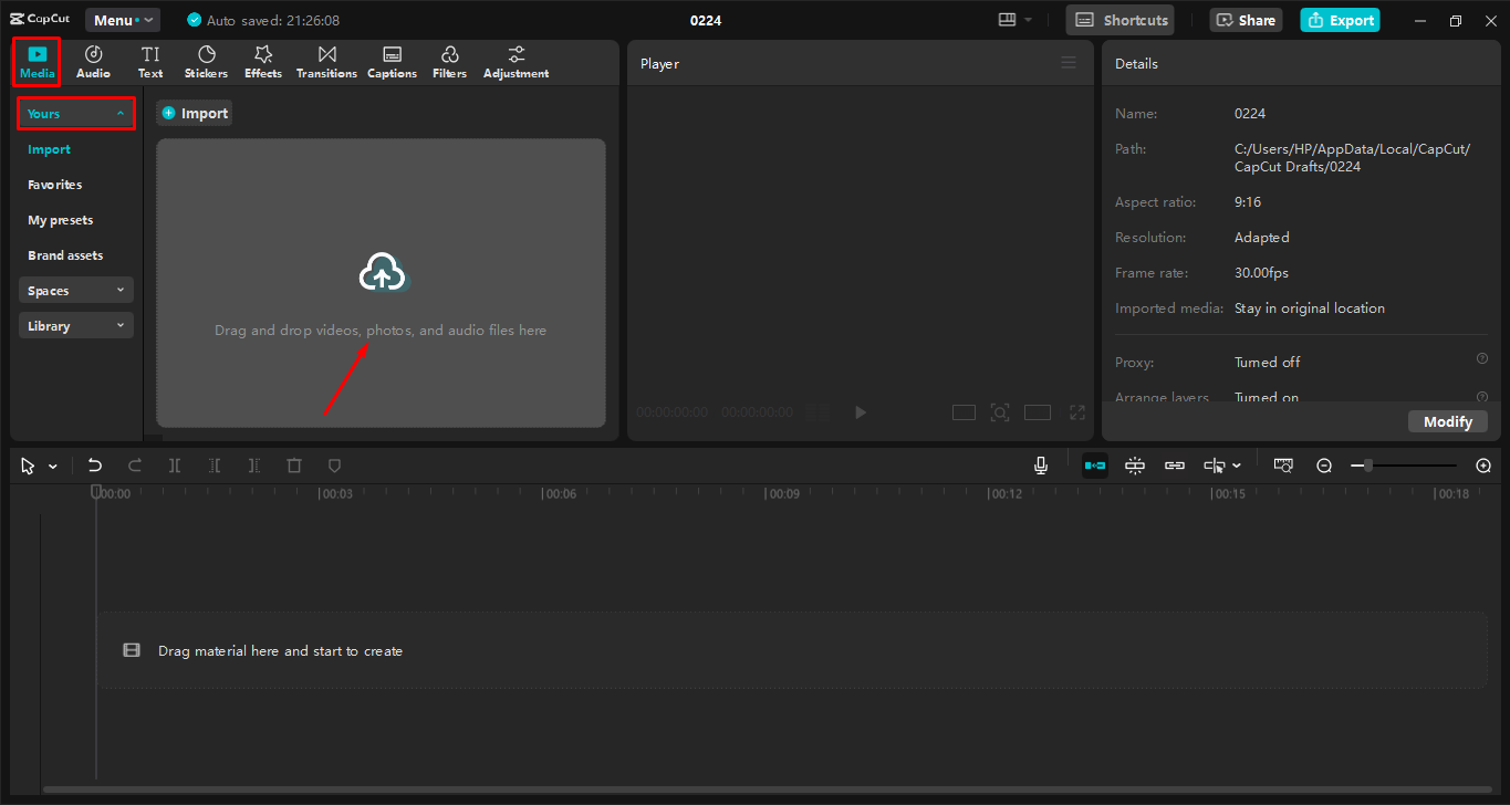 Uploading video to the CapCut desktop video editor