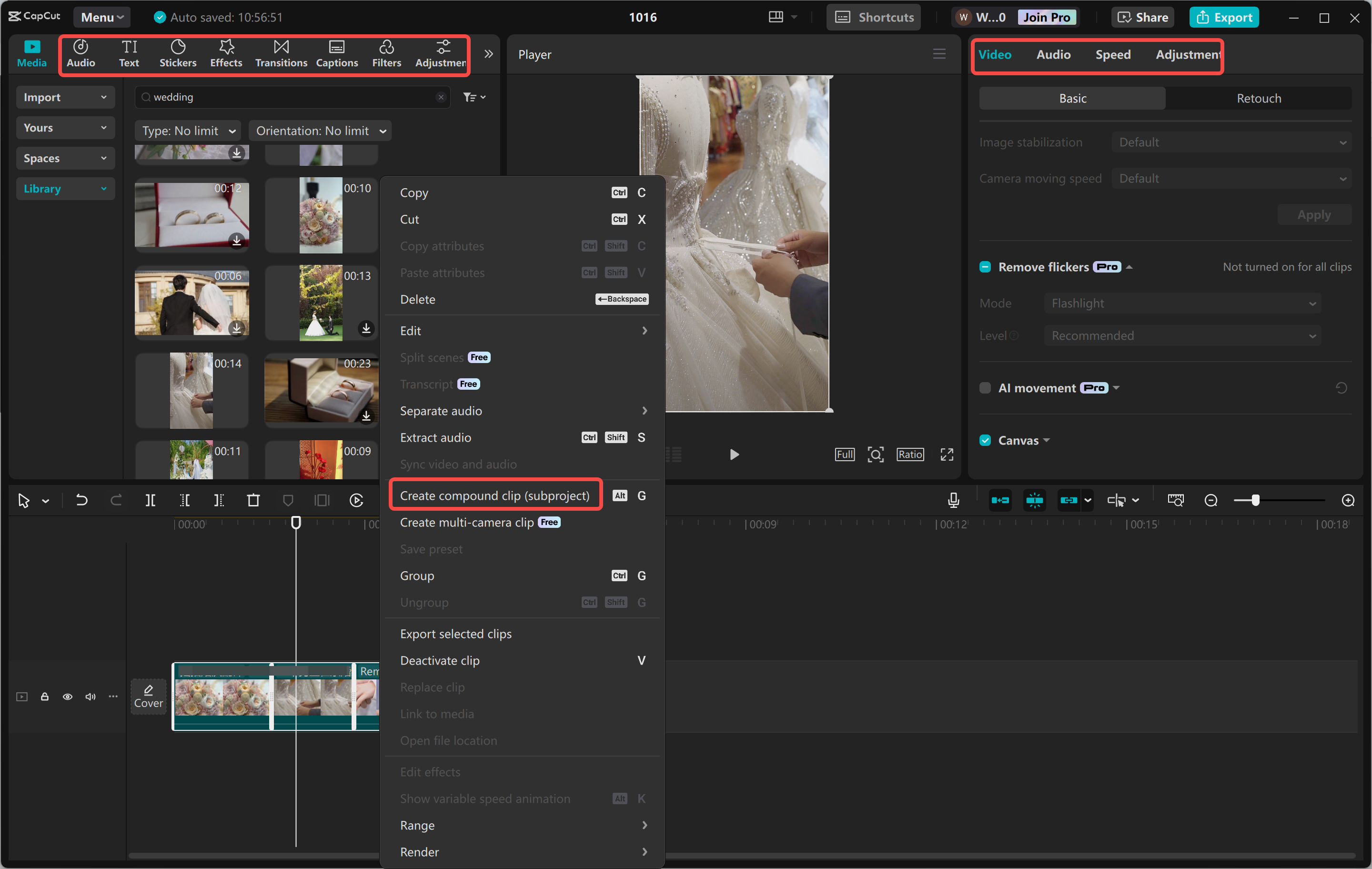 Merging multiple videos in the CapCut desktop video editor