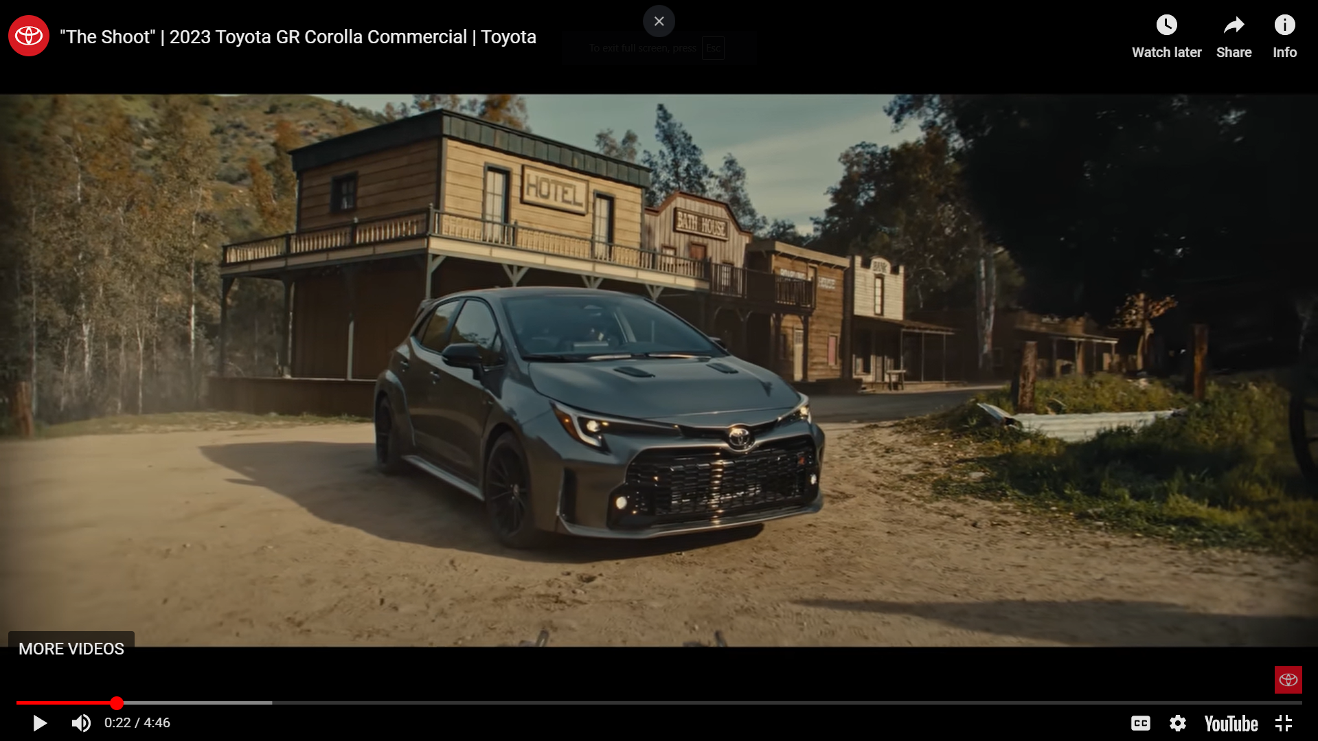豐田GR卡羅拉帶有動作場景的YouTube廣告示例