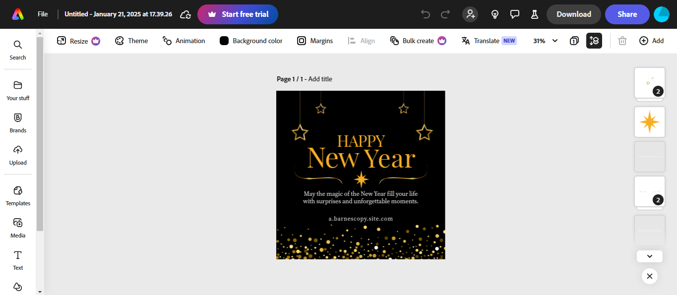 Realizați un poster de Anul Nou la Adobe Express