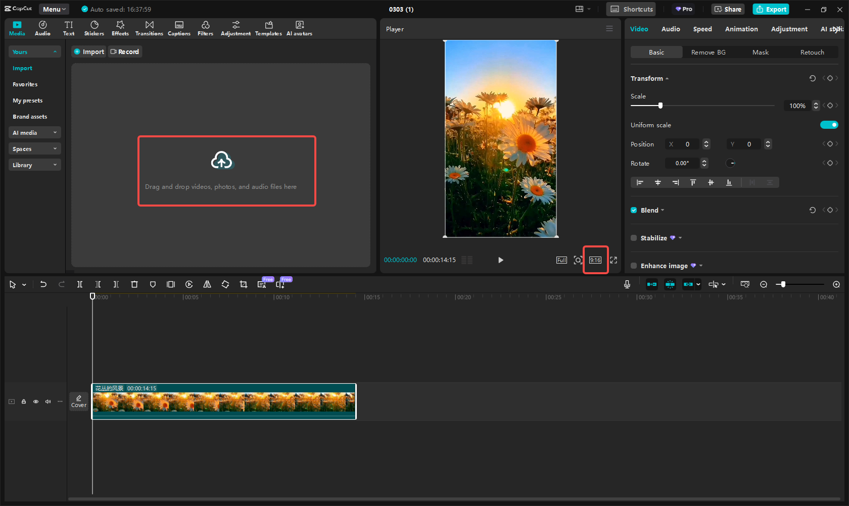Uploading the video to CapCut