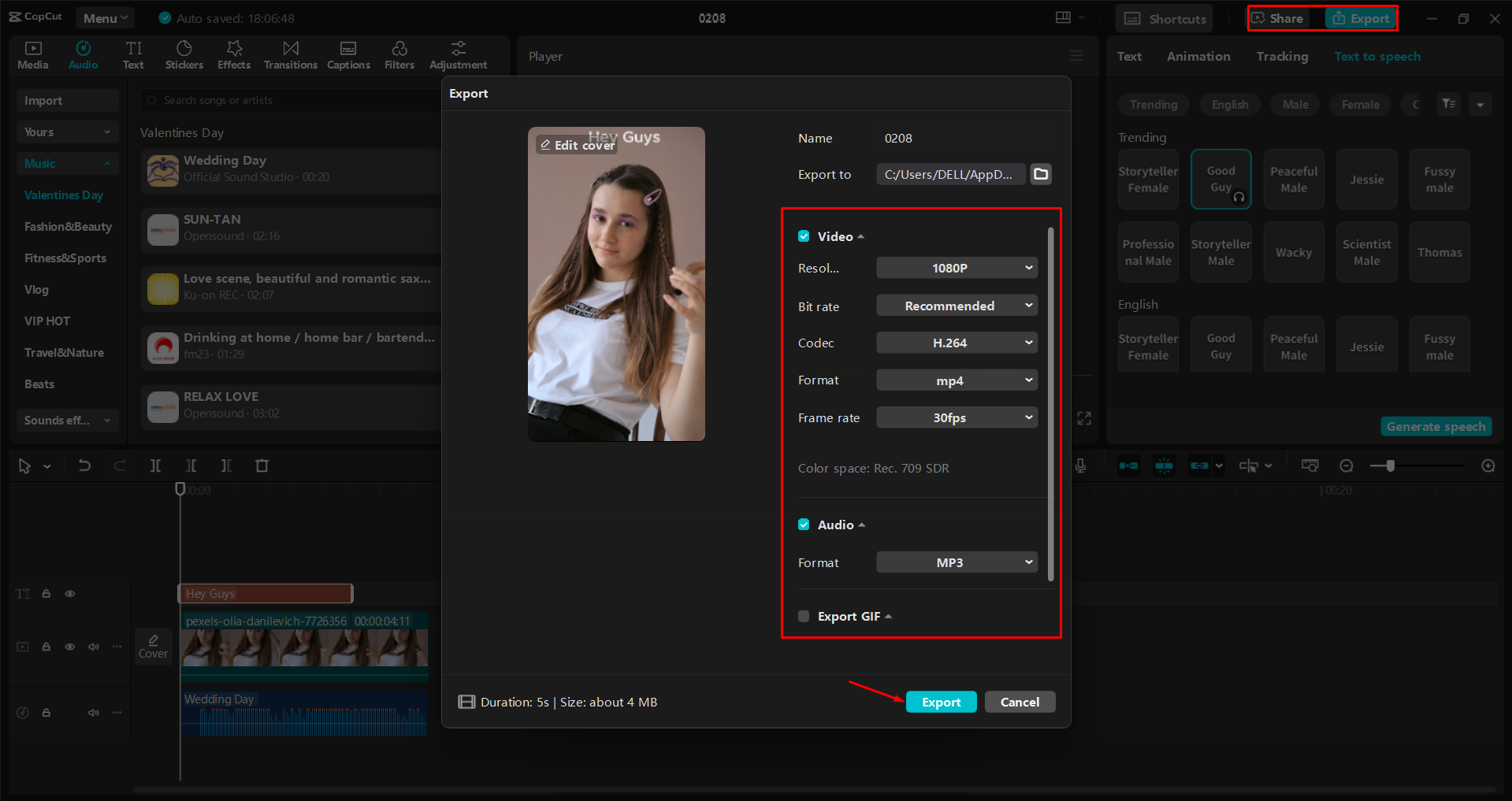 Exporting a video from the CapCut desktop video editor