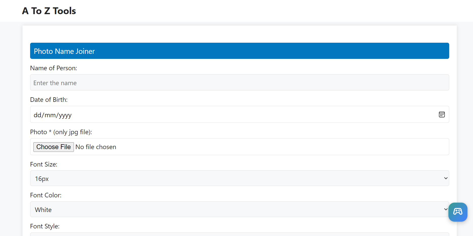 A To Z Tools add name and date in photo interface