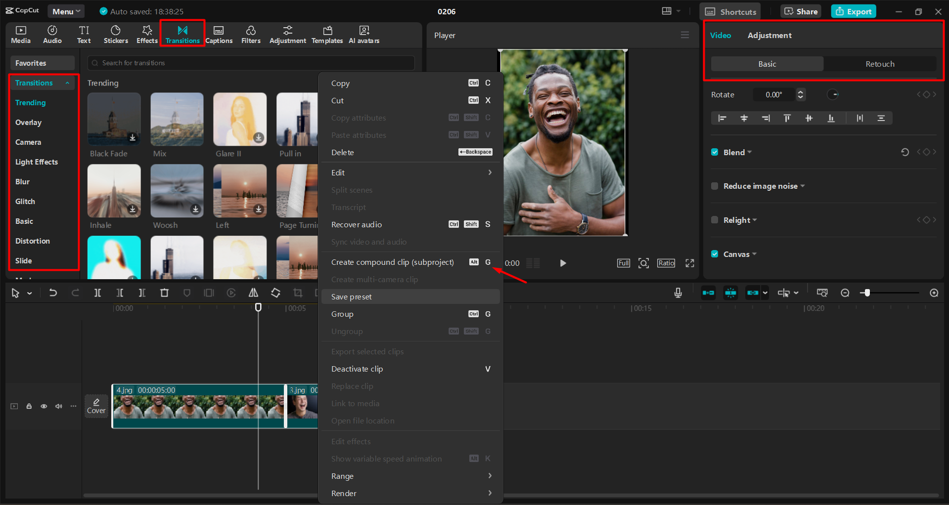 Створення складеного кліпу із зображень у настільному відеоредакторі CapCut