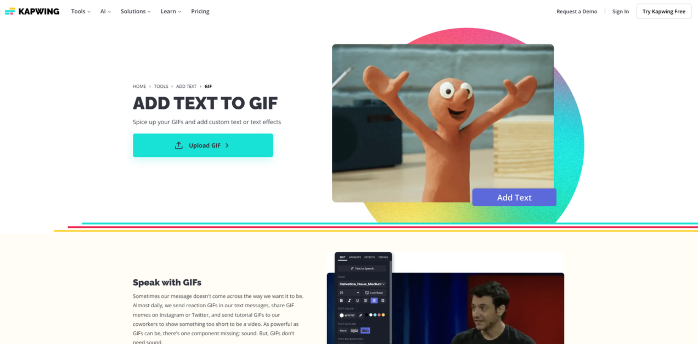 Interface of Kapwing - the perfect tool to write text on GIFs