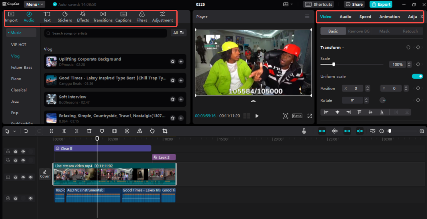 Mengedit video streaming langsung di CapCut
