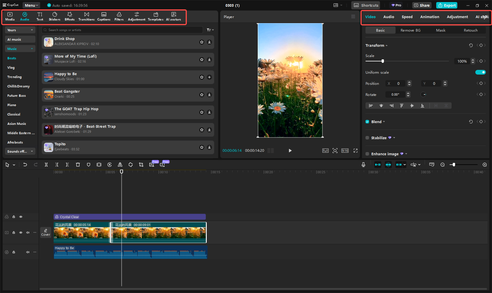 Editing the Instagram Reel in CapCut