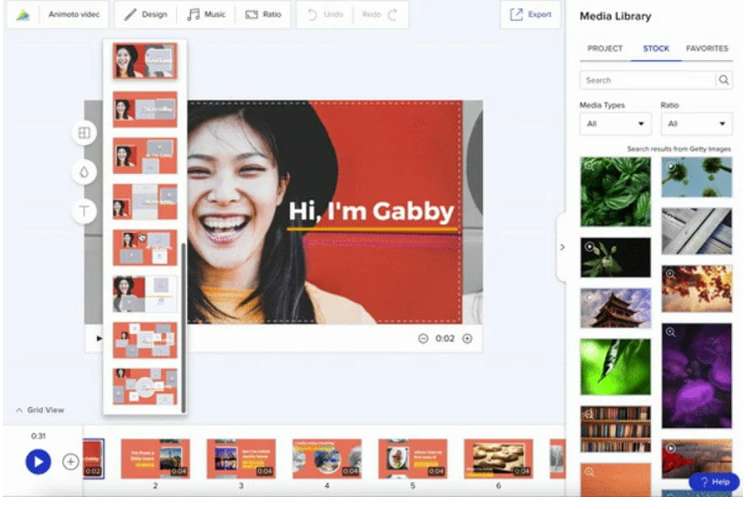 Interface of Animoto - an easy-to-use way to make corporate promotional videos