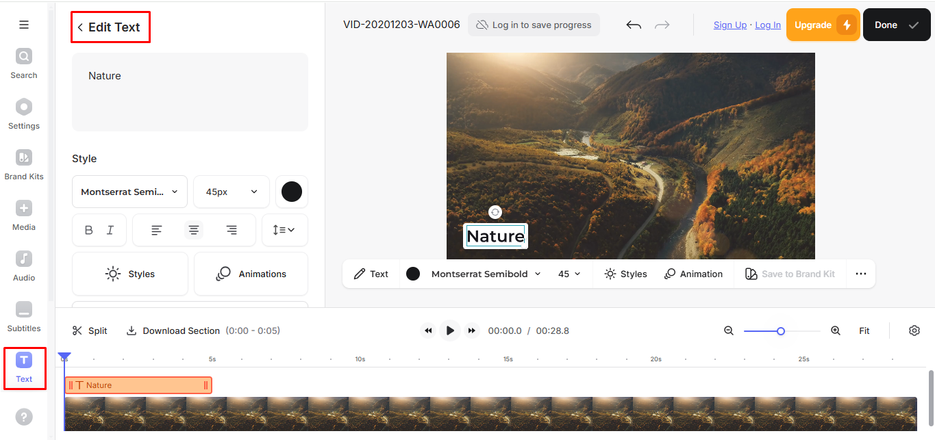 Interface of VEED.IO - a perfect tool to write text on video online free