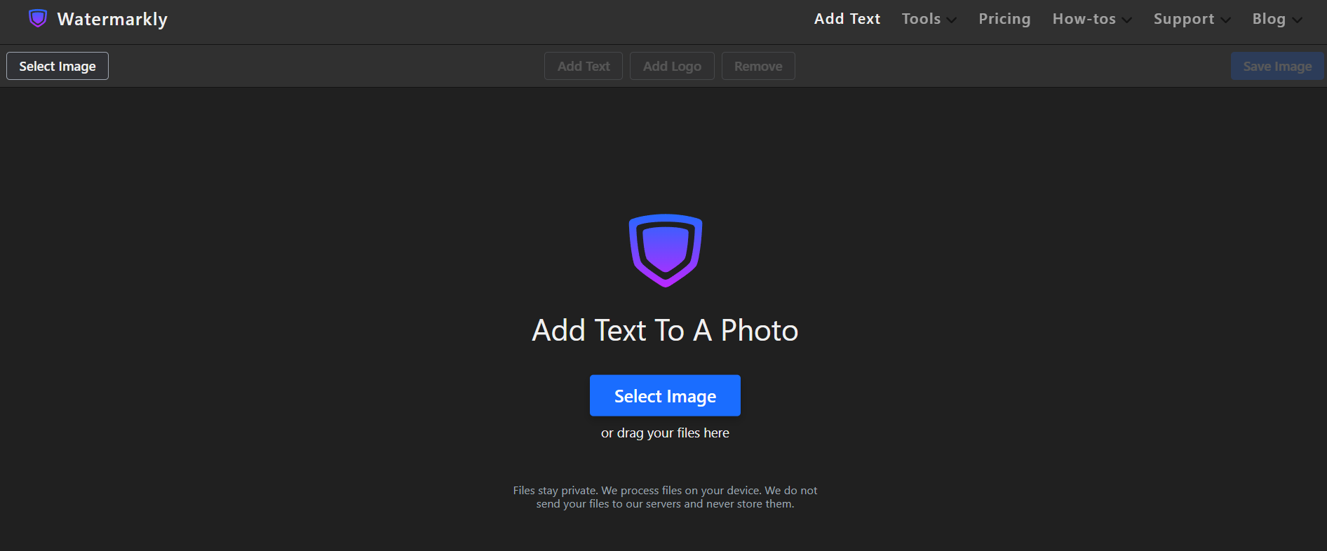 Watermarkly Add text to Image tool homepage