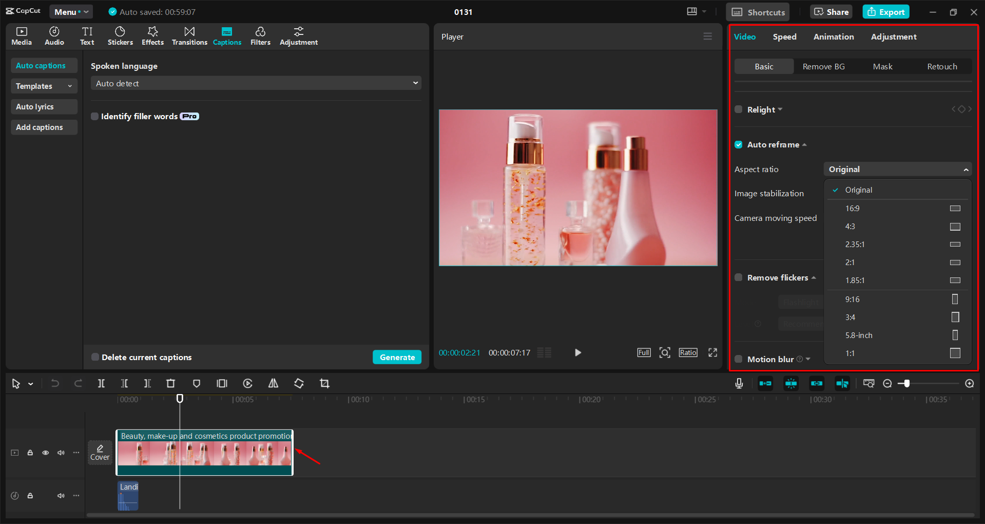 Redigera och förbättra en videoannons i CapCut skrivbordsvideoredigerare