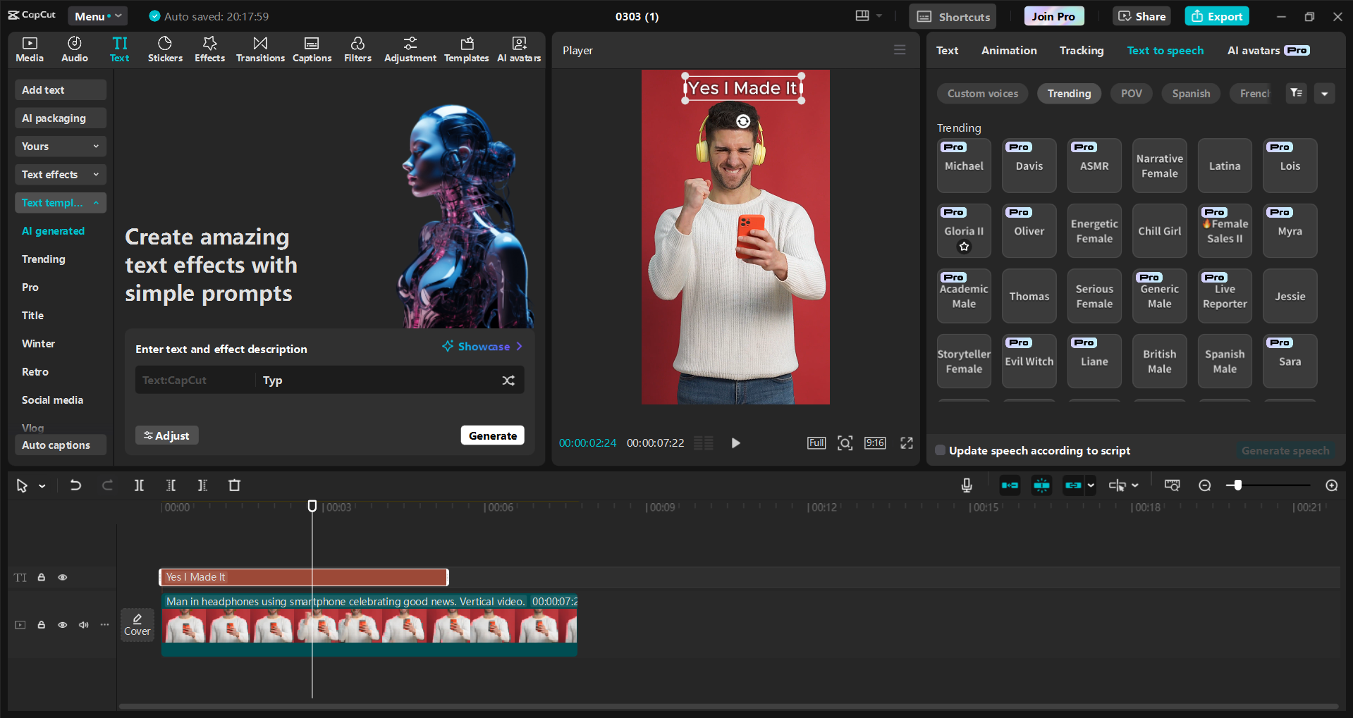 Interface of the CapCut desktop video editor - an intuitive tool for writing text on videos