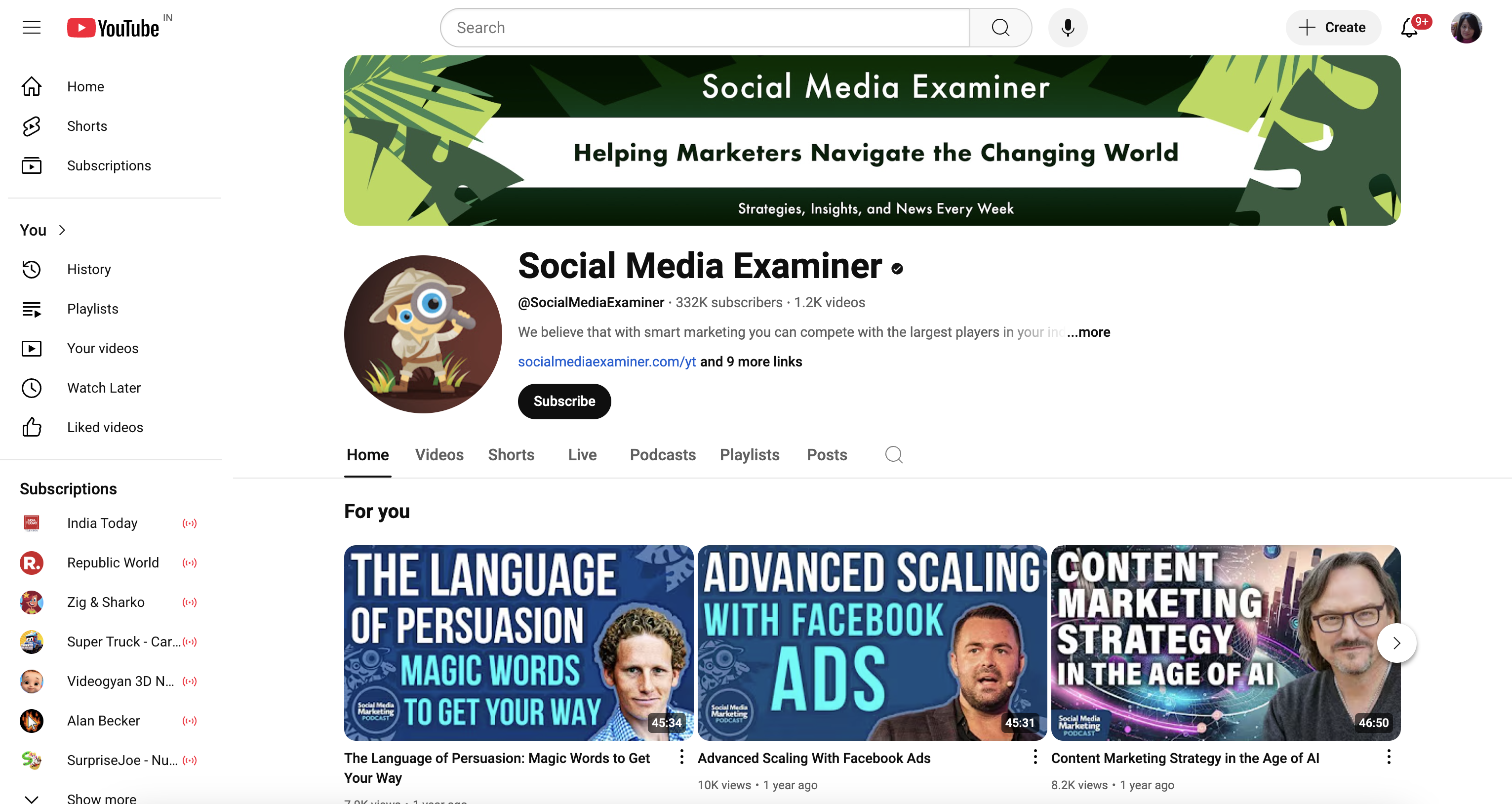 Social Media Examiner marketing YouTube channel