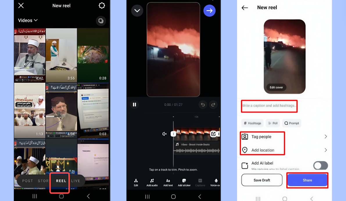 Reels dengan video yang ada di Instagram