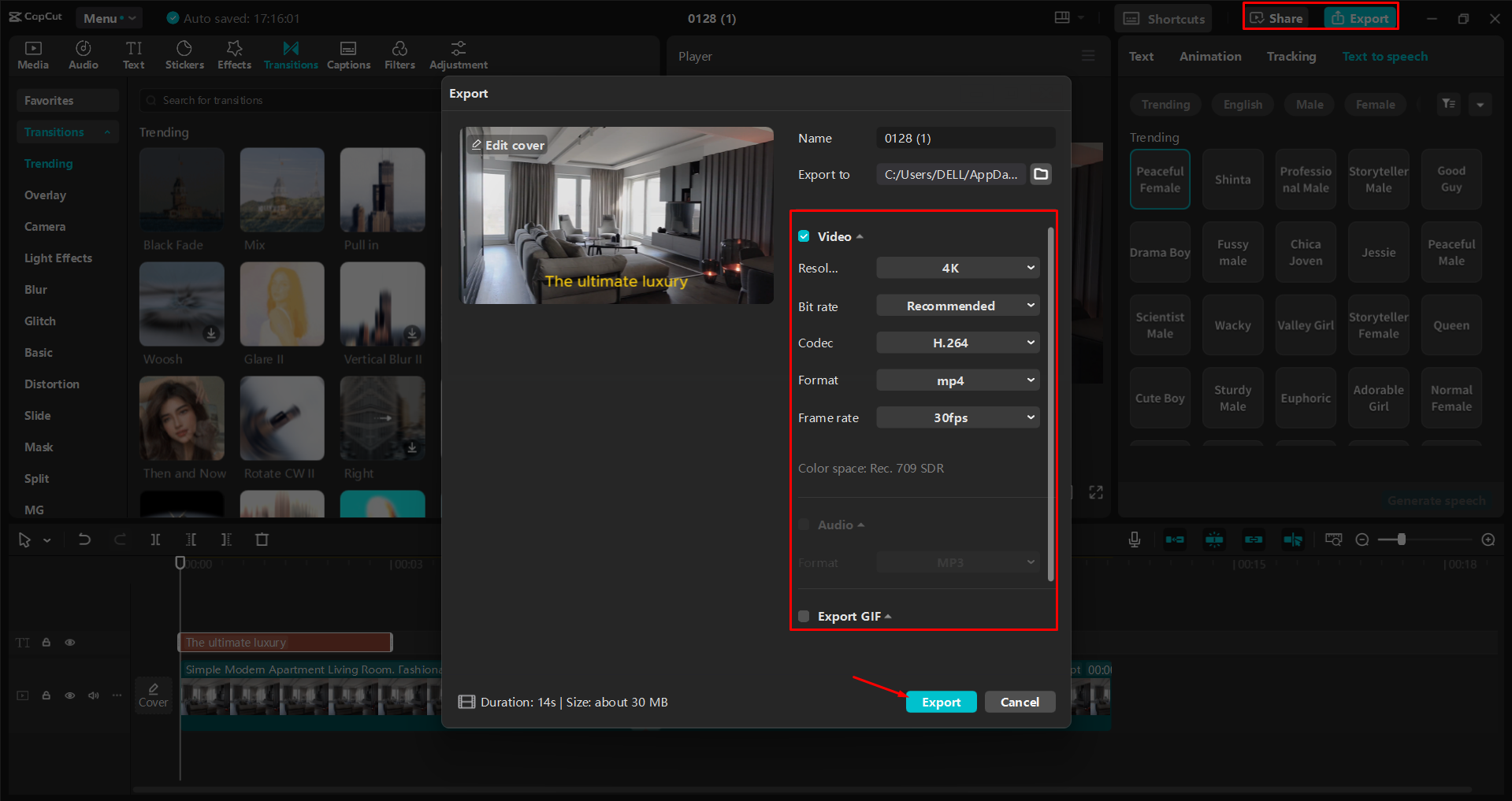 Exporting a video from the CapCut desktop video editor