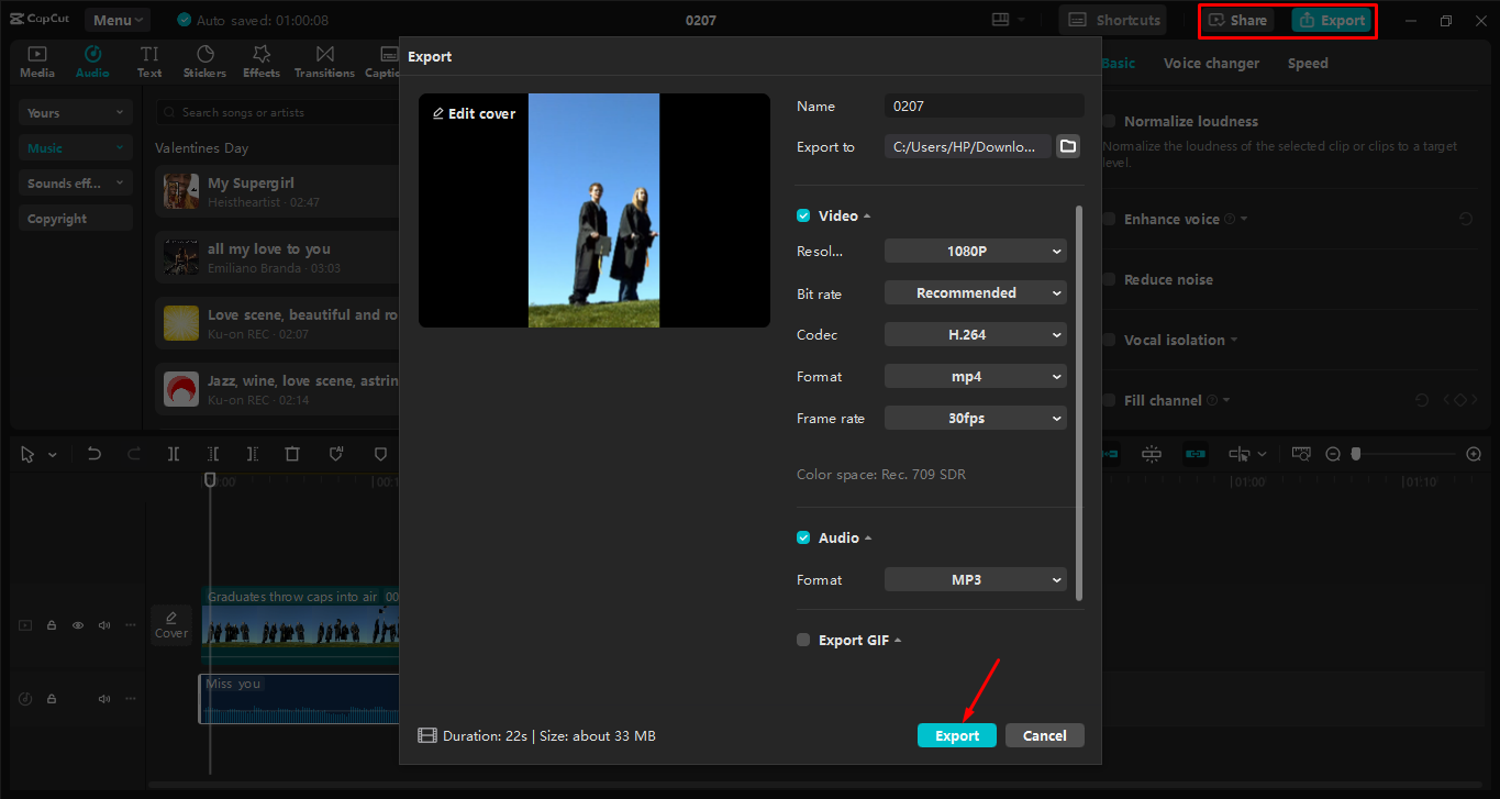 Exporting video to the CapCut desktop video editor