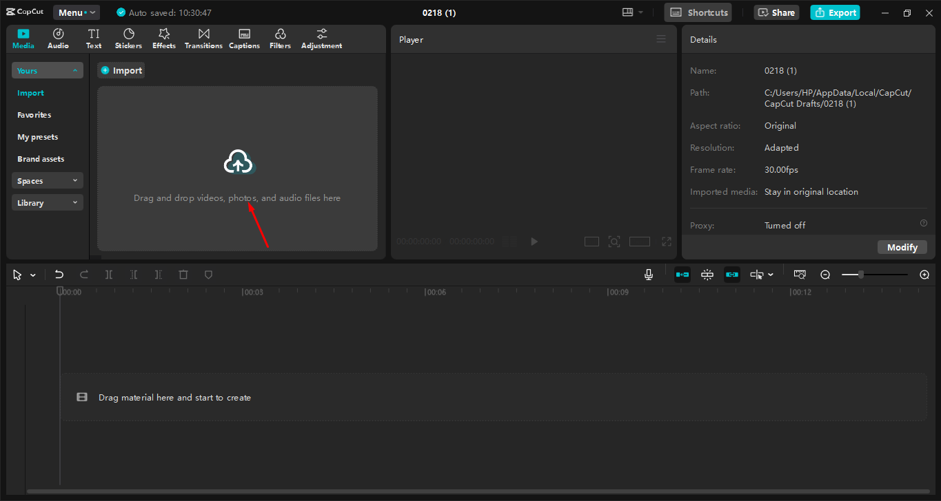 Uploading video to the CapCut desktop video editor