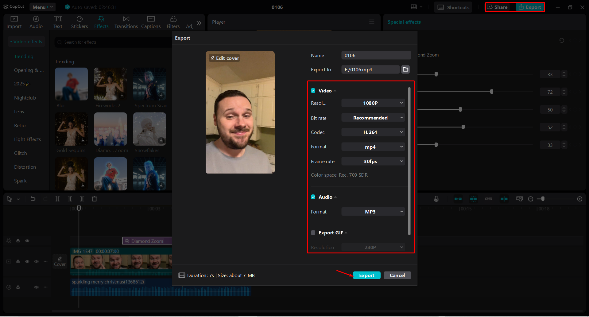 Exporting a video from the CapCut desktop video editor