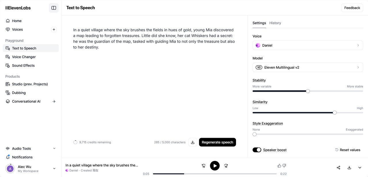 Elevenlabs interface