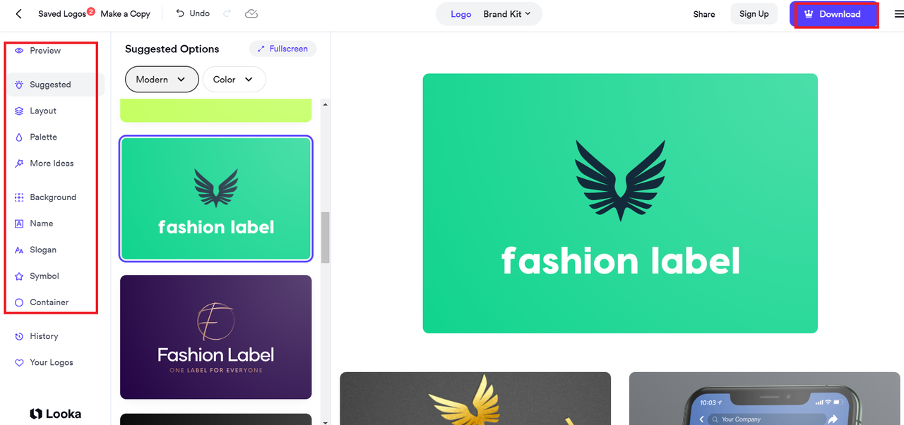 Olika anpassningsalternativ och nedladdningsalternativ